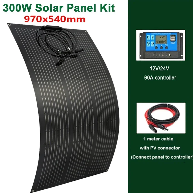 600W 300W Solar Panel Kit 18V Flexible Monocrystalline Solar Cell Power Charger