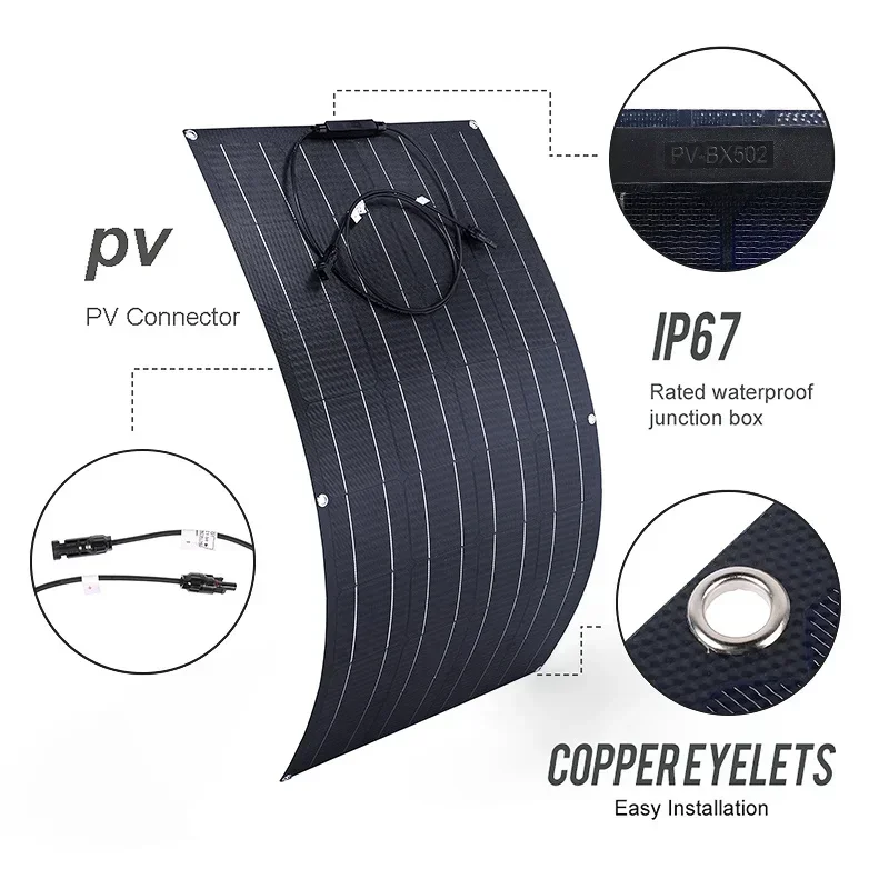 600W 300W Solar Panel Kit 18V Flexible Monocrystalline Solar Cell Power Charger
