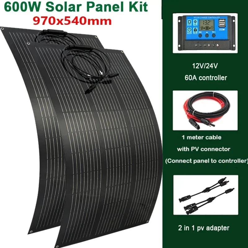 600W 300W Solar Panel Kit 18V Flexible Monocrystalline Solar Cell Power Charger