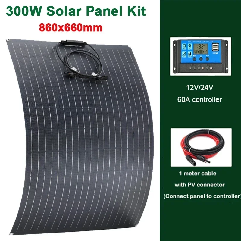 600W 300W Solar Panel Kit 18V Flexible Monocrystalline Solar Cell Power Charger