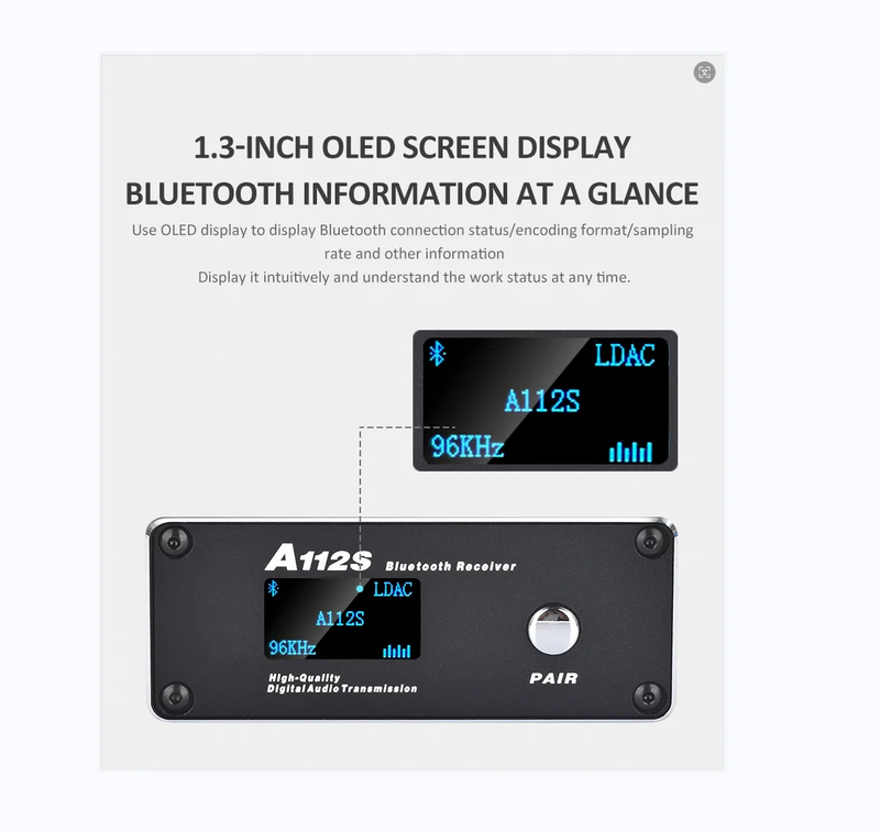 Fever HIFI Lossless Bluetooth Receiver OLED Display Screen Qualcomm QCC5125 Blue