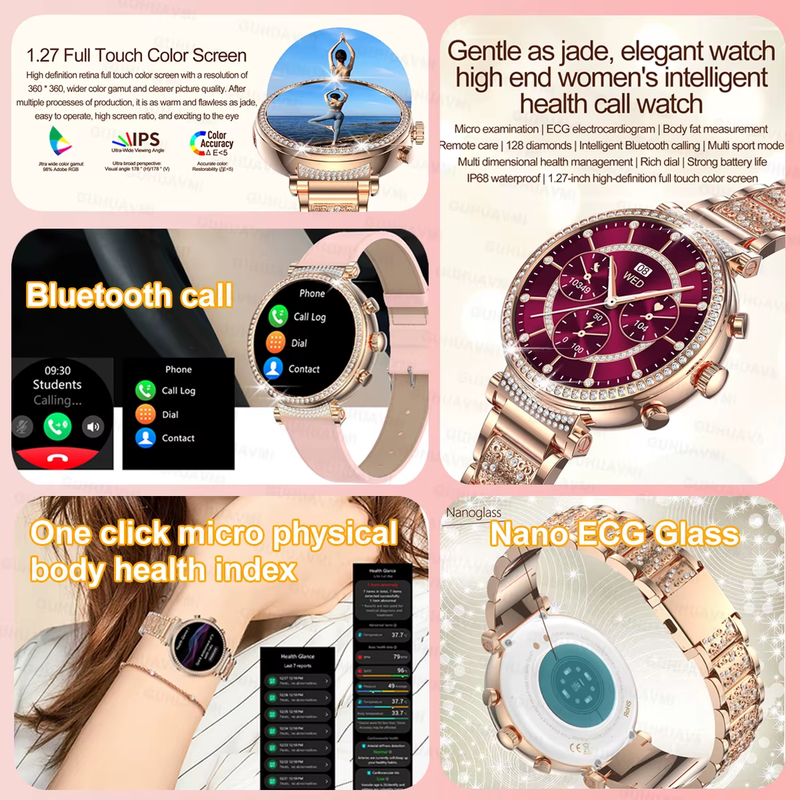 New 1.27-Inch Smart Watch for Women Health ECG Sport Lady Watch Full Touch Scree