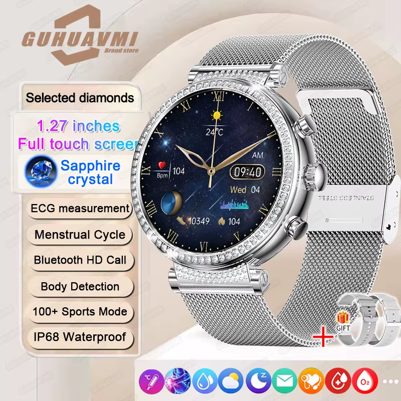 New 1.27-Inch Smart Watch for Women Health ECG Sport Lady Watch Full Touch Scree