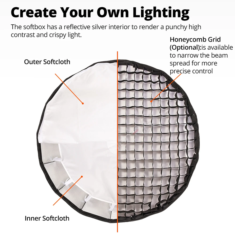 QR-P70 70CM QR-P90 90CM QR-P120 12CM Quickly Release Parabolic Deep Softbox for