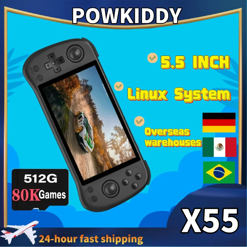 POWKIDDY X55 Retro Handheld Game Console Video Game Consoles 5.5-Inch IPS Screen
