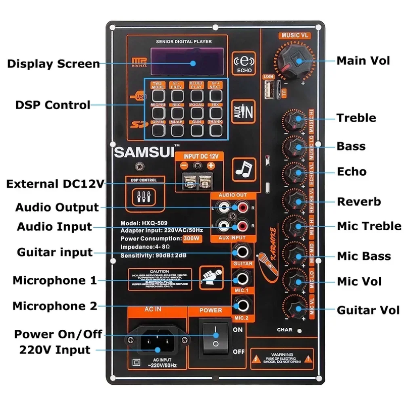 12V/220V Digital Bluetooth 200W Amplifier Board for 8-18 Inch Speaker with Micro