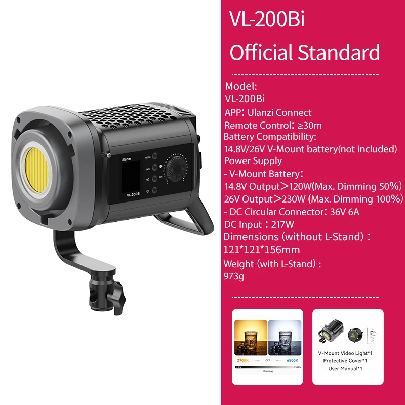 Vl-120Bi VL-120C 120W V-Mount COB Video Light Wireless APP Control 2700K-6500K C