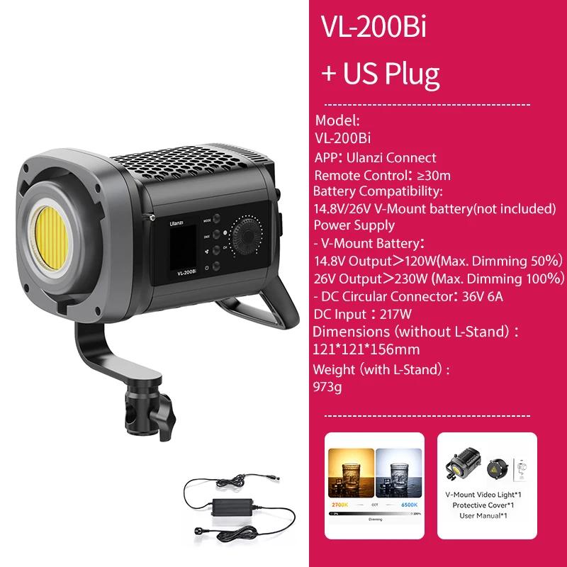 Vl-120Bi VL-120C 120W V-Mount COB Video Light Wireless APP Control 2700K-6500K C