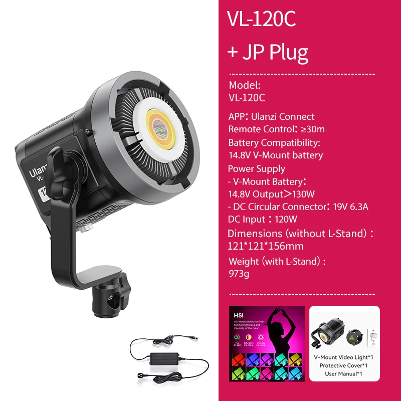 Vl-120Bi VL-120C 120W V-Mount COB Video Light Wireless APP Control 2700K-6500K C