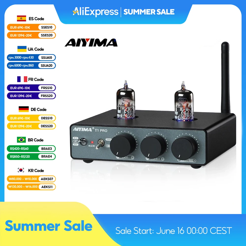 T1 PRO Tube Preamp Vacuum Pre-Amplifier Bluetooth 5.1 QCC3040 APTX-HD Vacuum Tub