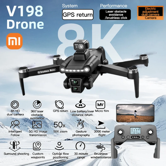 Xiaomi V198 GPS Drone 4K Professional HD Dual Camera 5G Wifi Photography Brushle