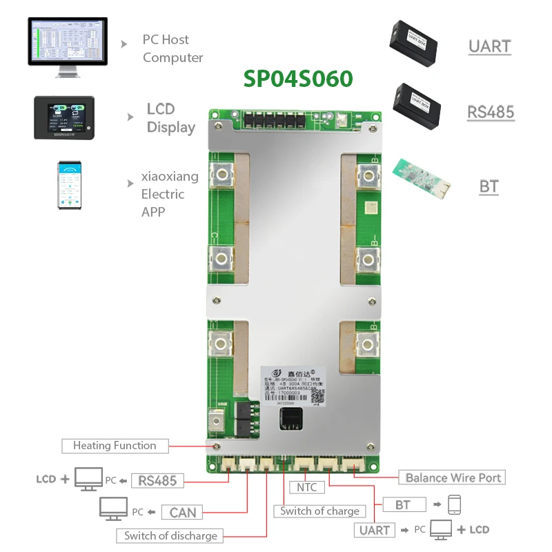 JBD Smart Bms 12V 4S Lifepo4 300A High Power Battery Balance Protection Board BT
