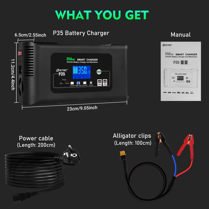 Large Power 35A 12V 24V Car Battery Charger for Auto Moto Truck Motorcycle AGM L