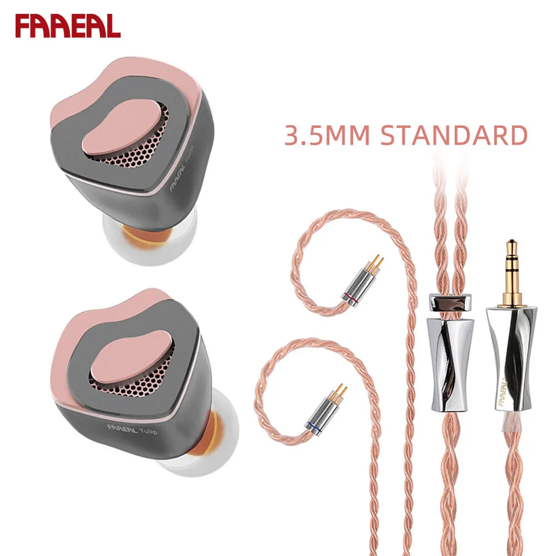 Tulip HIFI Earphone with Petal-Shaped Design 2PIN Detachable 10MM Gold Ring Larg