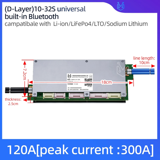 10S to 32S 80A 120A Smart Bms Lifepo4 LTO Li-Ion Battery Built-In Bluetooth CAN