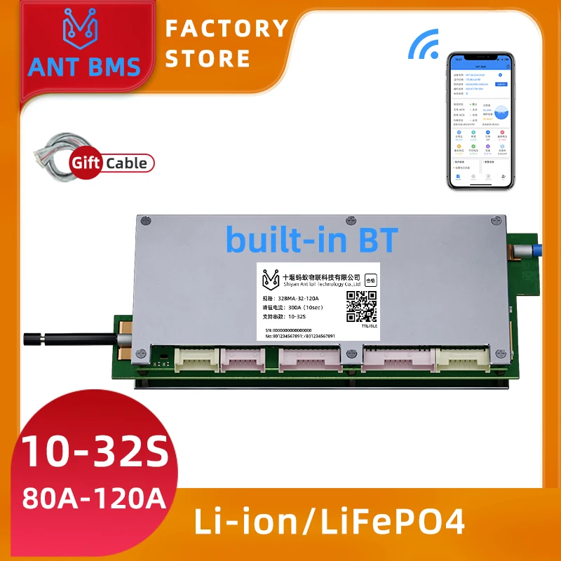 10S to 32S 80A 120A Smart Bms Lifepo4 LTO Li-Ion Battery Built-In Bluetooth CAN