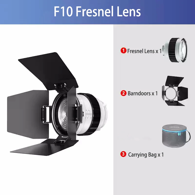 F10/F20 6 Inch/9 Inch Fresnel Lens Bowens Mount 10- 45 Optical Focusing