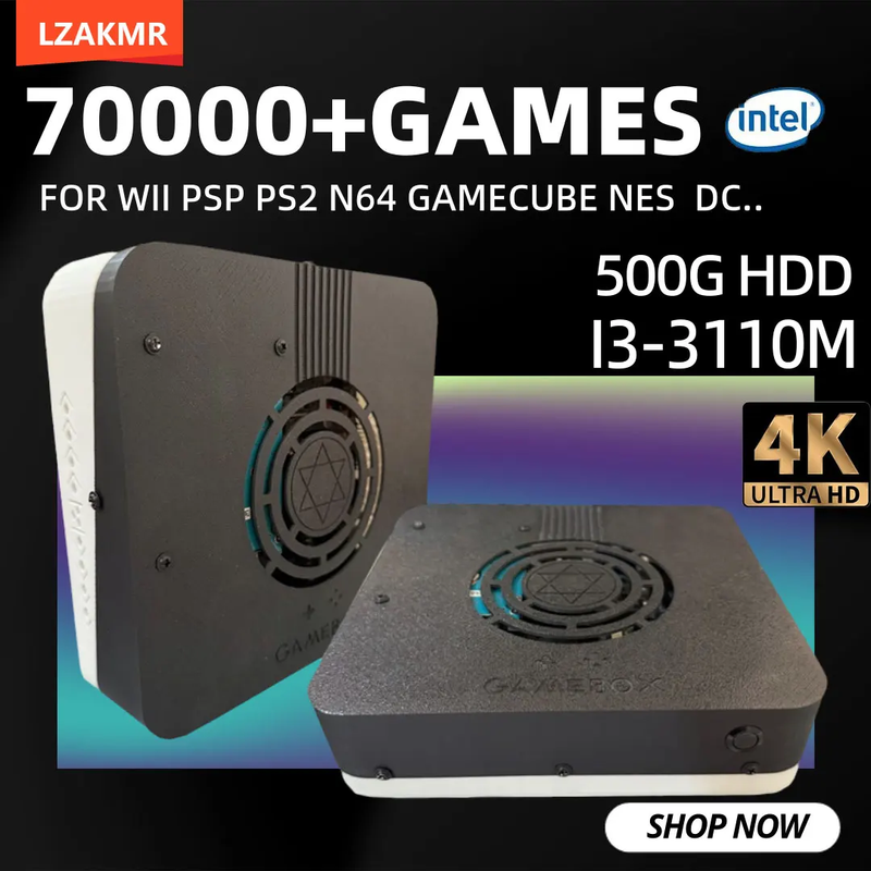 New Super Game Console X3 500G HDD 70000+Games I3-3110M for Wii PS2 N64 PSP Game