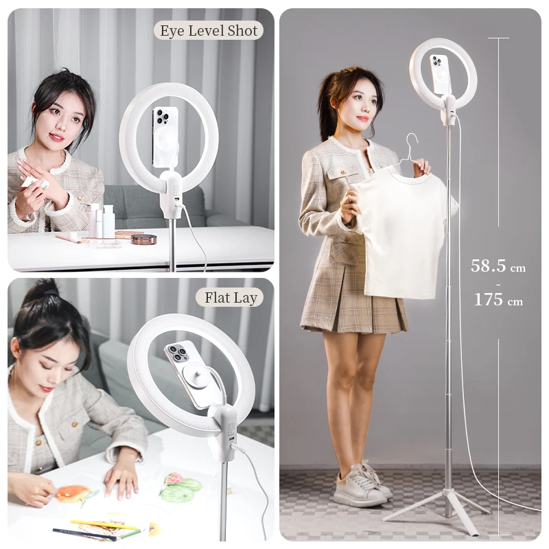 LT030 Ring Video Light Angel Height Adjustable Bi-Color Ring Light Kit 3000K-600