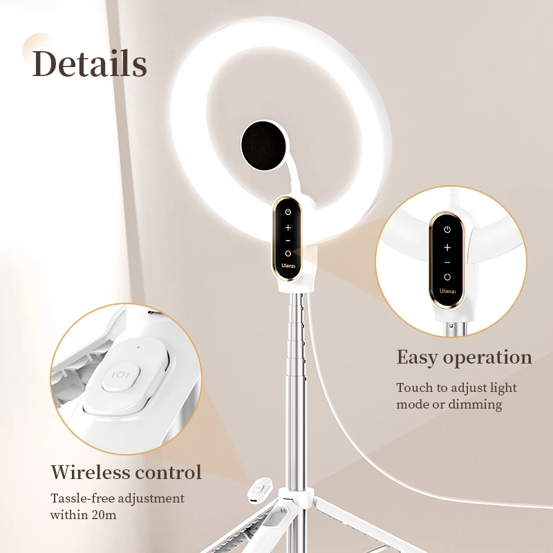 LT030 Ring Video Light Angel Height Adjustable Bi-Color Ring Light Kit 3000K-600