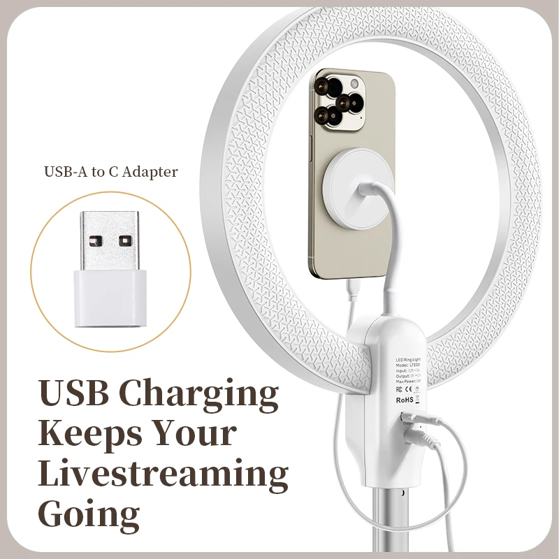 LT030 Ring Video Light Angel Height Adjustable Bi-Color Ring Light Kit 3000K-600