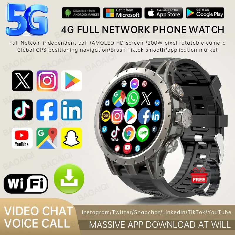 5G Full Netcom Smart Watch 4G with Android 9.0 5MP Rotating Camera GPS WIFI Goog