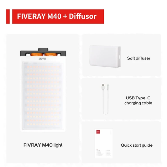 FIVERAY M40 Video Light, 40W Portable Camera Light LED Panel DSLR Photography Li