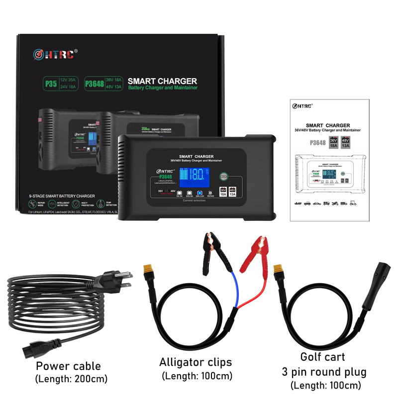 18Amp 36V/48V Golf Cart Battery Charger for Lithium Lifepo4 Lead-Acid Battery wi