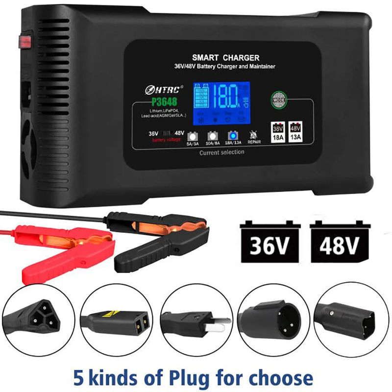 18Amp 36V/48V Golf Cart Battery Charger for Lithium Lifepo4 Lead-Acid Battery wi
