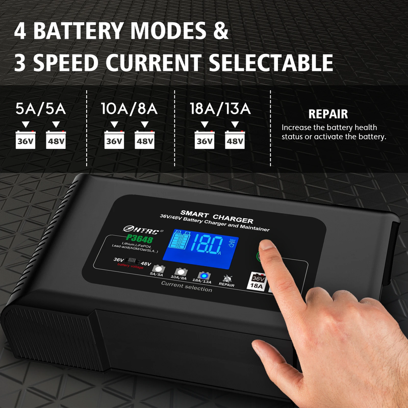 18Amp 36V/48V Golf Cart Battery Charger for Lithium Lifepo4 Lead-Acid Battery wi
