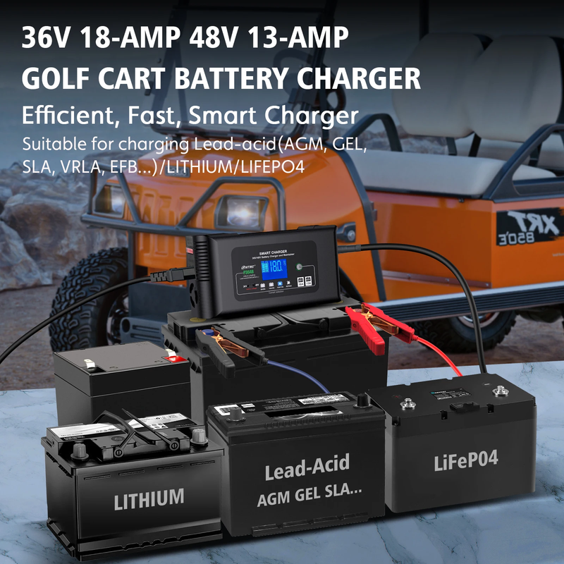 18Amp 36V/48V Golf Cart Battery Charger for Lithium Lifepo4 Lead-Acid Battery wi