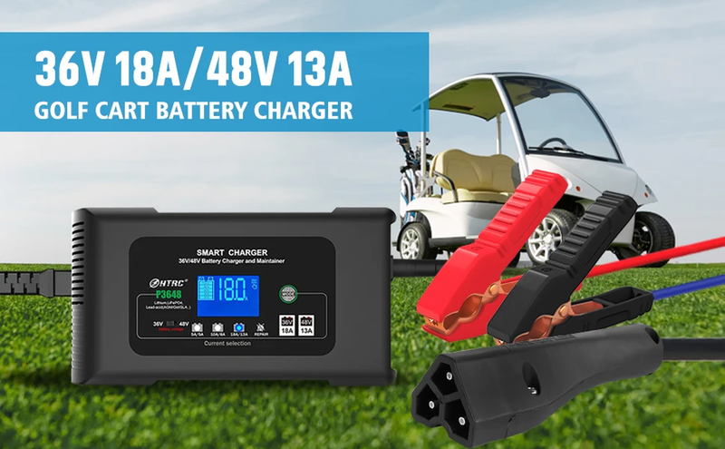 18Amp 36V/48V Golf Cart Battery Charger for Lithium Lifepo4 Lead-Acid Battery wi