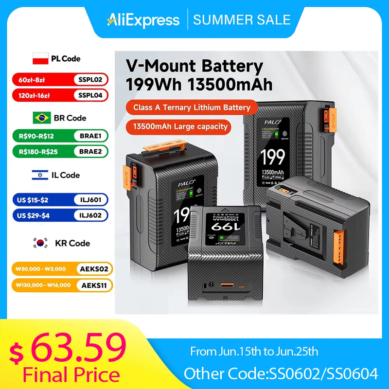 NEW V Mount V-Lock BP-199 BP-99 Battery BP Battery with PD65W Cable for Sony Cam