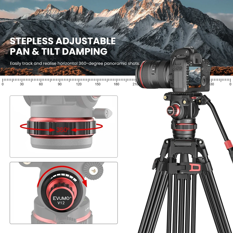 DF6 Professional Video Tripod Stand 74'' Metal Heavy Duty Panorama Head 3Section