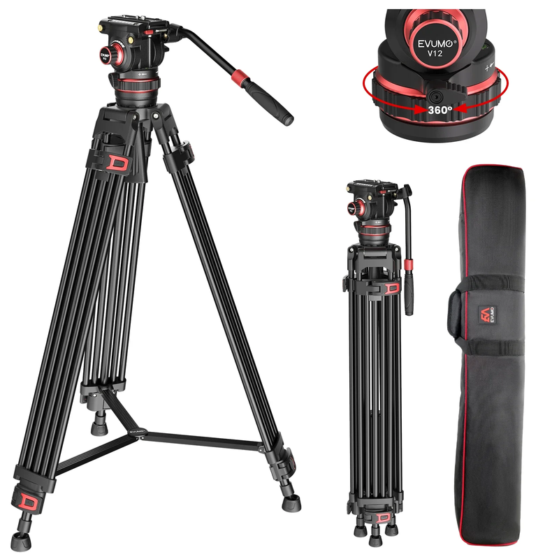 DF6 Professional Video Tripod Stand 74'' Metal Heavy Duty Panorama Head 3Section