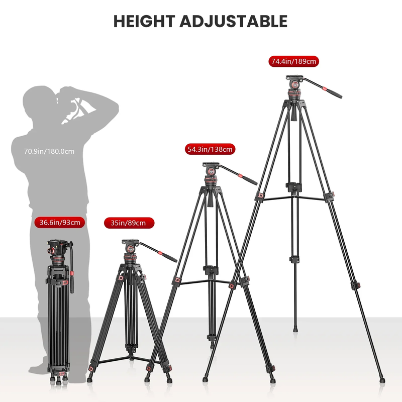 DF6 Professional Video Tripod Stand 74'' Metal Heavy Duty Panorama Head 3Section