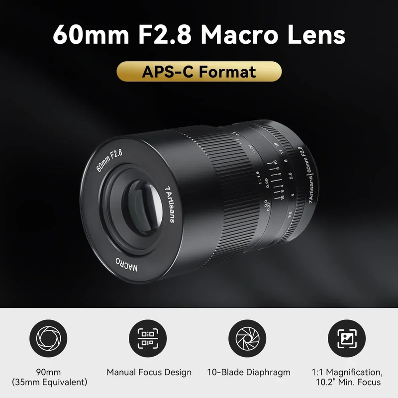 7Artisans 60Mm F2.8 APS-C Manual Macro Prime Lens for Canon EOS-M M50 M50 Mark I