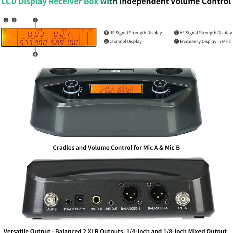 New Design UHF Dual Channel Dynamic Echo Microphone Wireless System with Chargin