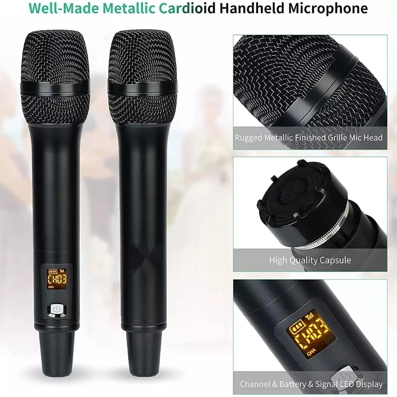 New Design UHF Dual Channel Dynamic Echo Microphone Wireless System with Chargin