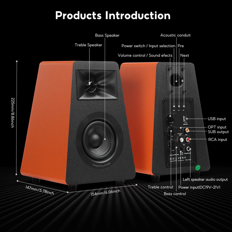 S30 Active Bookshelf Speakers Bluetooth 5.3 Wooden 100W Studio Monitor Speakers