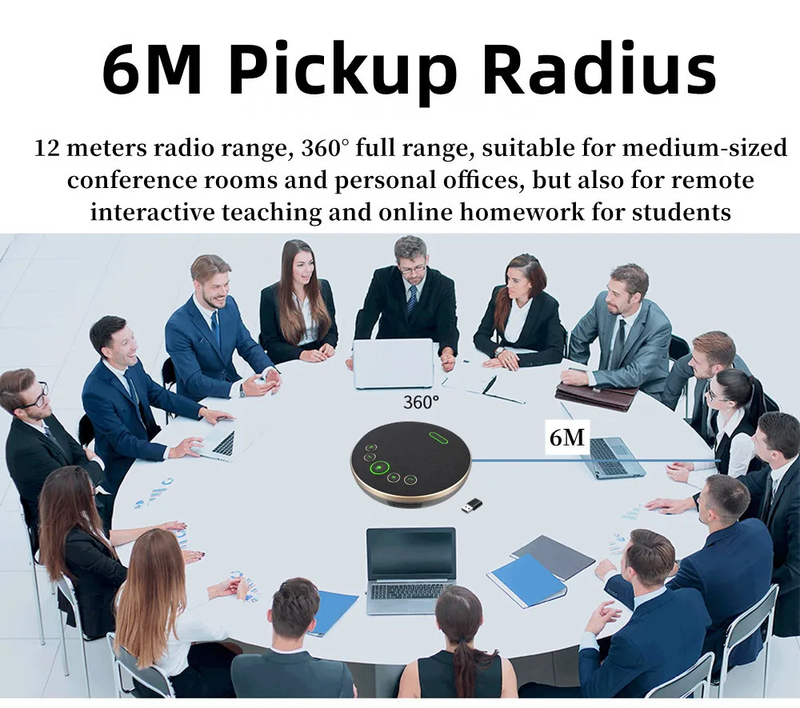 USB Conference Microphone Omnidirectional Tabletop Wireless Speakerphone 360 Vo