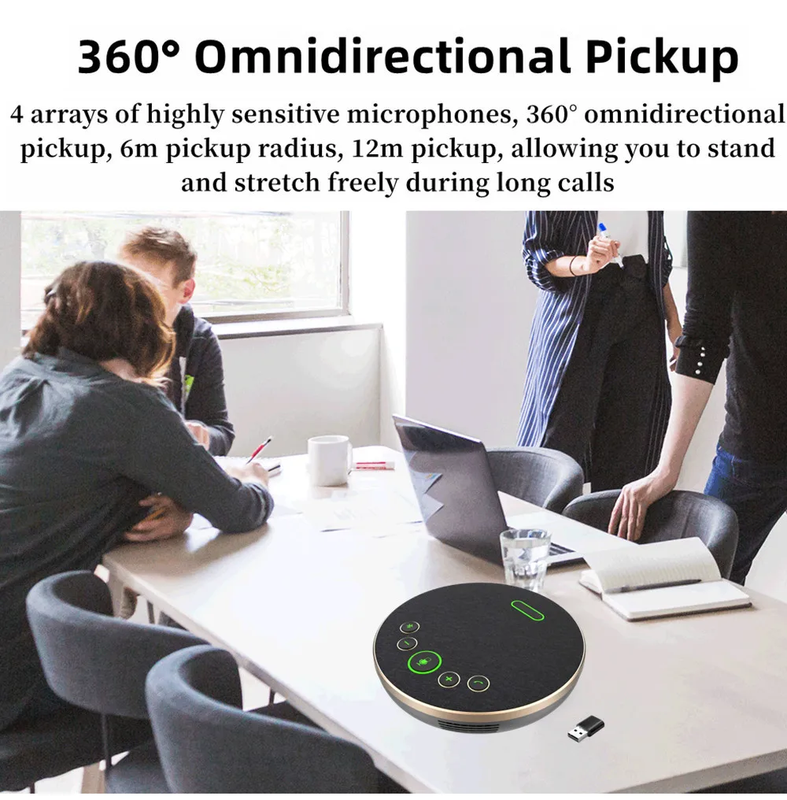 USB Conference Microphone Omnidirectional Tabletop Wireless Speakerphone 360 Vo