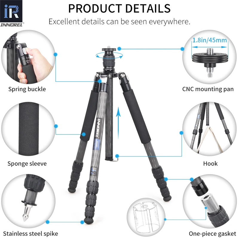 RT45C Portable Carbon Fiber Tripod Professional Travel Lightweight Monopod for D