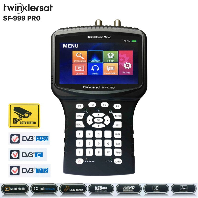 HD Combo Signal Meter Twinkler SF-999 Pro 4.3'' Screen CCTV Camera DVB S2 DVB T2