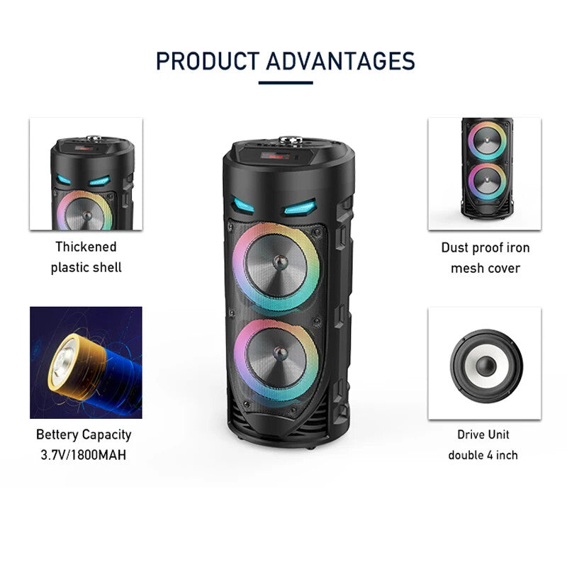 30W Wireless Column Big Power Stereo Portable Bluetooth Speaker Subwoofer Bass