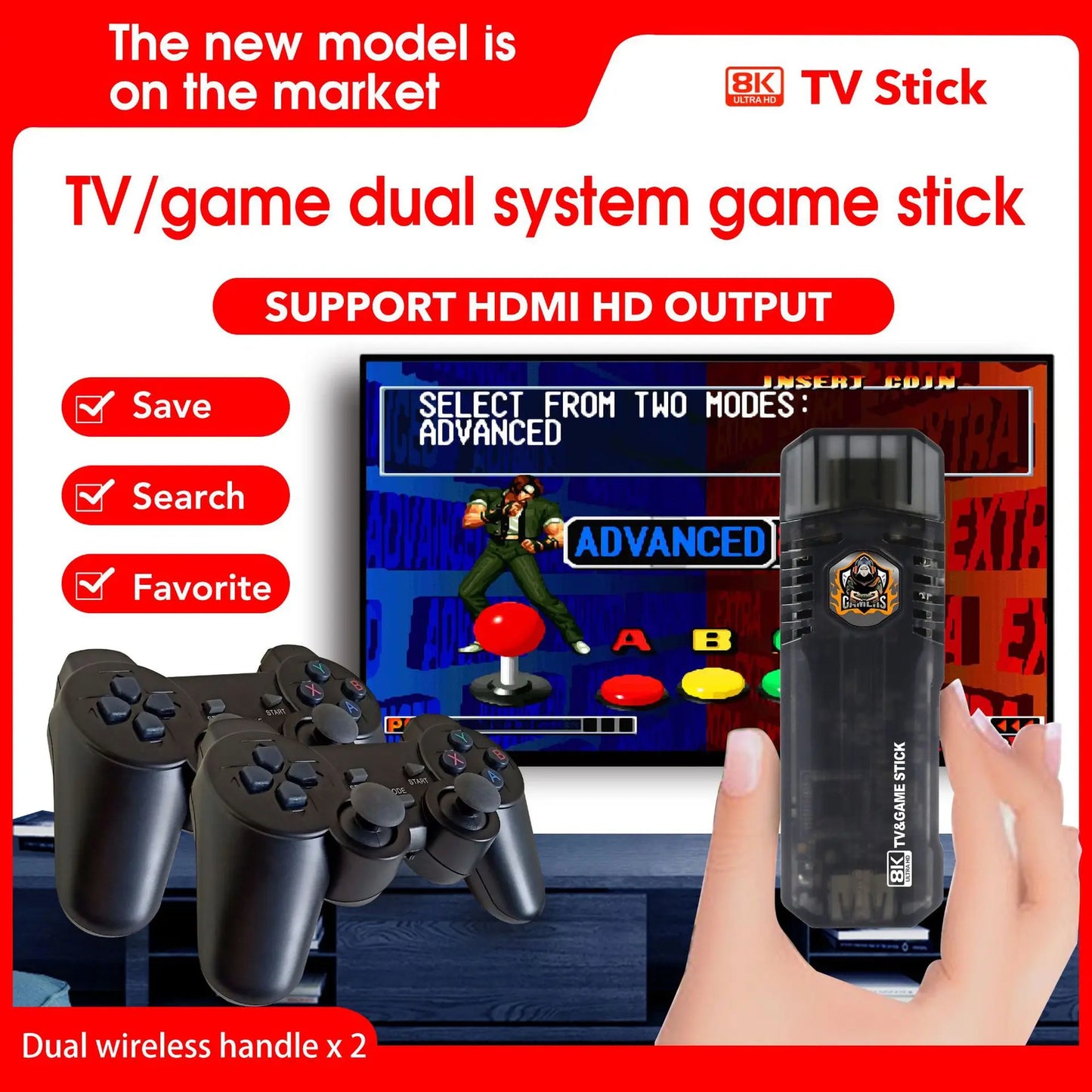 Retro Console 4K 10000 Games Video Game Stick 64GB Mini HD TV Stick for Android