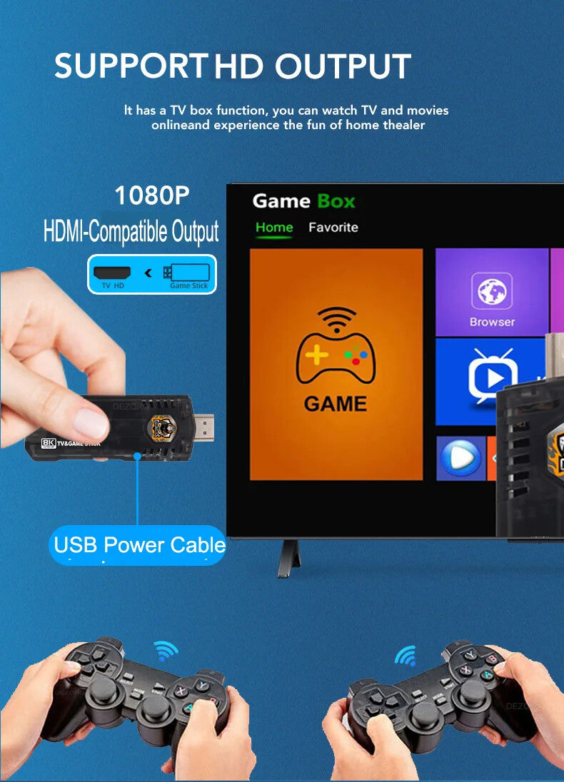 Retro Console 4K 10000 Games Video Game Stick 64GB Mini HD TV Stick for Android