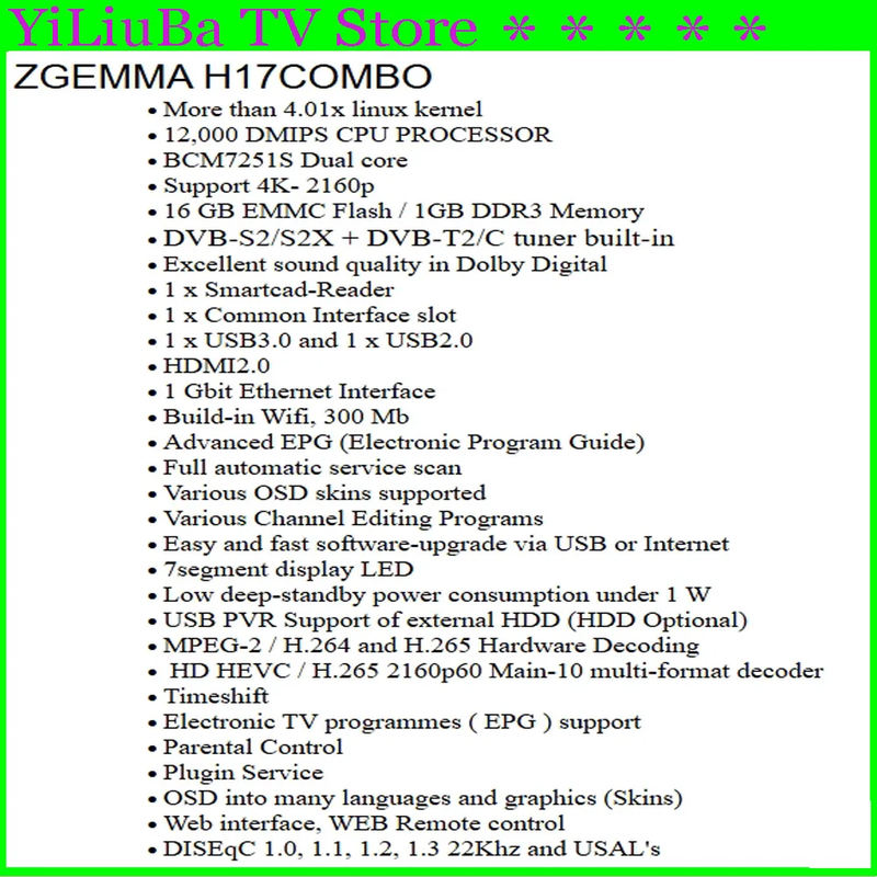 [Genuine]2025Newest ZGEMMA H17 COMBO 4K UHD-2160P Dual-Mode Satellite TV Receive