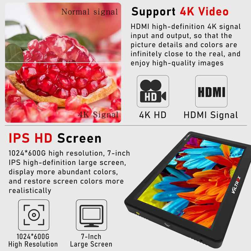 VILTROX DC-70II 7 Inch 4K HD Field On-Camera Monitor for Canon Nikon Sony DSLR C