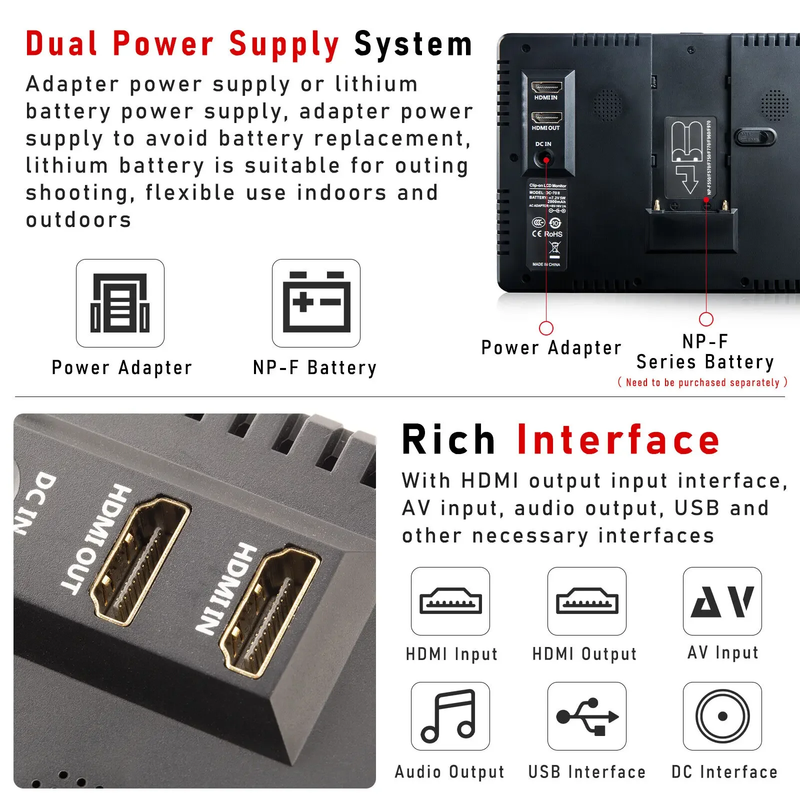 VILTROX DC-70II 7 Inch 4K HD Field On-Camera Monitor for Canon Nikon Sony DSLR C